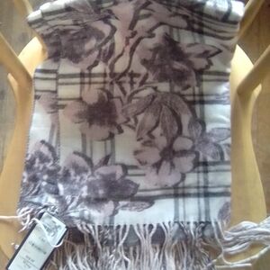 Floral Plaid Scarf with Fringe